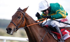 Barry Geraghty urges Carlingford Lough to success in the Punchestown Gold Cup on Wednesday.