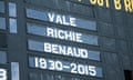 A tribute on the old scoreboard at the Adelaide Oval to Australian cricketer and broadcaster Richie Benaud on Saturday.