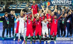 Portugal celebrate winning futsal’s Euro 2018