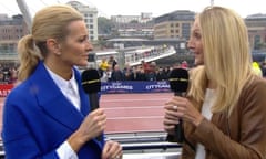 Paula Radcliffe, right, talks to Gabby Logan during the BBC coverage of the Great CityGames in Newcastle.