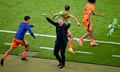 Ronald Koeman punches the air at the final whistle of the Netherlands’ 2-1 quarter-final victory against Turkey