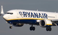 A Ryanair Boeing 737 Max 8 aircraft landing at Eindhoven airport