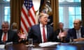 FILES-US-POLITICS-BUDGET-IMMIGRATION<br>(FILES) In this file photo taken on February 12, 2019 US President Donald Trump speaks during a cabinet meeting in the Cabinet Room of the White House in Washington, DC as Deputy Secretary of State John Sullivan (L) and Commerce Secretary Wilbur Ross(R) look on. - US President Donald Trump will sign a spending bill to avert a government shutdown but will also issue an emergency declaration to fund his controversial border wall, the White House and lawmakers said February 14, 2019. Top Senate Republican Mitch McConnell told colleagues that he spoke by phone with Trump, who “indicated he’s prepared to sign the bill. He will also be issuing a national emergency declaration at the same time.”The White House confirmed the plan minutes later. (Photo by MANDEL NGAN / AFP)MANDEL NGAN/AFP/Getty Images