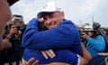 European captain Thomas Bjorn hugs Francesco Molinari 