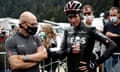 Chris Froome (right) and Ineos manager Dave Brailsford at the third stage of the La Route d’Occitanie in August