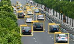 Machine learning analytics identify vehicles technology , Artificial intelligence concept. Software ui analytics and recognition cars vehicles in city