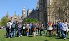 School trip on College Green, Westminster