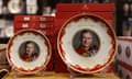 King Charles III plates for sale at a shop in London ahead of his coronation next month.