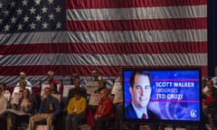 Scott Walker<br>A live radio feed of Wisconsin Gov. Scott Walker’s endorsement of Republican presidential candidate, Sen. Ted Cruz, R-Texas is played before a Cruz rally at the Sharon Lynne Wilson Center for the Arts, Tuesday, March 29, 2016, in Brookfield. (AP Photo/Tom Lynn)