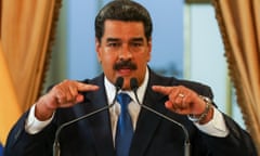 Venezuelan opposition leader Lopez freed from house arrest<br>epa07537795 (FILE) - Venezuelan President Nicolas Maduro (rear) speaks during a press conference at the presidential palace of Miraflores, in Caracas, Venezuela, 08 February 2019 (reissued 30 April 2019). Venezuelan interim President Juan Guaido has asked supporters to take to the streets in a video, in order to end the regime of President Nicolas Maduro, while Venezuelan opposition leader Leopoldo Lopez was freed from his house arrest, appearing alongside Guaido and military forces in Caracas. EPA/Cristian Hernandez