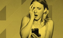 Woman looking shocked at phone