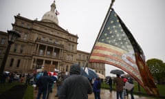 Protesters gather at the Michigan Capitol in Lansing, angry at Governor Gretchen Whitmer for a stay at home order.