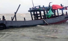 The boat which sank and later resurfaced in the Bay of Bengal, near Sittwe city, Rakhine state on August 8, 2023.