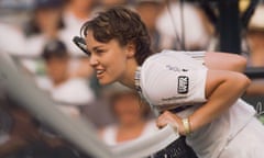 Martina Hingis in the process of beating Venus Williams in 1997.  