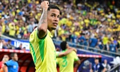 Savinho celebrates scoring Brazil's second goal against Paraguay in the Copa América