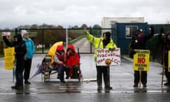 Protesters at the Preston New Road fracking site near Blackpool in 2018.