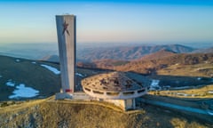 The Buzludzha Monument perched like a UFO on a mountain top in the Bulgarian Balkans.