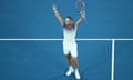 Dominic Thiem celebrates after winning match point during his semi-final win over Alexander Zverev.