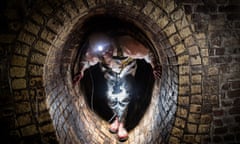 Thames Water sewer inspectors, aka "flushers", at work on a section of the vast London sewerage system, near to Farringdon/Clerkenwell. London sewers. London. Photograph by David Levene 8/9/16