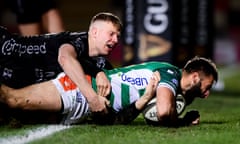 Guinness PRO14, Rodney Parade, Newport, Wales, UK - 06 Mar 2020<br>Mandatory Credit: Photo by Ryan Hiscott/INPHO/REX/Shutterstock (10576015aj) Dragons vs Benetton Rugby. Benetton’s Angelo Esposito scores a try despite Adam Warren, Jack Dixon and Jared Rosser of Dragons Guinness PRO14, Rodney Parade, Newport, Wales, UK - 06 Mar 2020