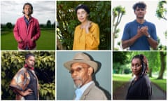 Clockwise from top left: Kayo Chingonyi, Grace Nichols, Raymond Antrobus, Malika Booker, Linton Kwesi Johnson, Vanessa Kisuule.