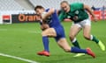 France’s Antoine Dupont runs in to score his side’s first try against Ireland in Paris