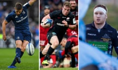 Left to right: Ross Byrne of Leinster, Nick Tompkins of Saracens and Glasgow’s Rob Harley