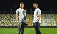 England Press Conference<br>RIJEKA, CROATIA - OCTOBER 11: Gareth Southgate manager of England and John Stones walk on the pitch after an England press conference ahead of the UEFA Nations League match against Croatia at Stadion HNK Rijeka on October 11, 2018 in Rijeka, Croatia. (Photo by Michael Regan/Getty Images)