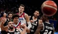 USA and Jordan players vie for the ball during the their group stage match at the Fiba World Cup