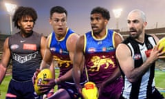 Composite image of (left to right) Isaac Quaynor of the Magpies, Hugh McCluggage of the Lions, Keidean Coleman of the Lions and Steele Sidebottom of the Magpies.