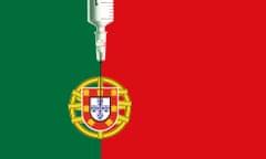 composite illustration: portugal flag with drug syringe