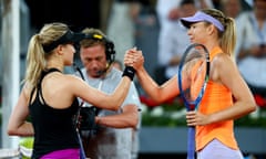 Maria Sharapova congratulates Eugenie Bouchard on her victory