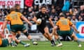 New Zealand's Anton Lienert-Brown runs at the Wallabies in the Bledisloe Cup Test at Forsyth Barr Stadium in Dunedin.