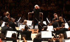 Imposing … Simon Rattle conducts the London Symphony Orchestra. 