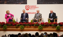 (From left) Hillary Clinton, Tony Blair, Bill Clinton and Bertie Ahern share the stage.