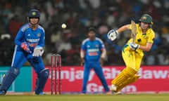 Australia's Alyssa Healy on her way to a half century during the third T20 international