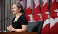 Canada’s Deputy Prime Minister Chrystia Freeland speaks during a news conference in Toronto, Friday, Aug. 7, 2020. (Cole Burston/The Canadian Press via AP)