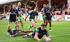 London Broncos v Castleford Tigers Betfred Super League<br>Josh Rourke of London Broncos scores a try during the Betfred Super League match between London Broncos and Castleford Tigers at Kuflink Stadium, Ebbsfleet, England on 12 July 2024. Photo by Alan Stanford / PRiME Media Images