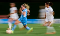 Lauren Hemp of Manchester City surges forward during the Women’s Champions League match against Real Madrid.
