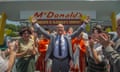 This image released by The Weinstein Company shows Michael Keaton, center, in a scene from, "The Founder." (Daniel McFadden/The Weinstein Company via AP)