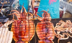 Squid served at Richmond Night Market, Richmond, British Columbia, Canada