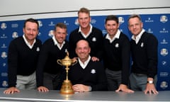 BMW PGA Championship - Previews<br>VIRGINIA WATER, ENGLAND - MAY 22: (L-R) Graeme McDowell, Lee Westwood, Robert Karlsson, Padraig Harrington and Luke Donald are announced as 2018 Ryder Cup Vice Captain's by Captain Thomas Bjorn (C) during previews for the BMW PGA Championship at Wentworth on May 22, 2018 in Virginia Water, England. (Photo by Ross Kinnaird/Getty Images)