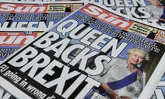 Sun Newspaper says Queen backs Brexit<br>epa05202795 Copies of Britain's 'The Sun' newspapers are sold at a store in London, Britain, 09 March 2016. The Sun newspaper has published a story indicating that Britain's Queen Elizabeth II was backing for a Brexit on its front page on 09 March. Buckingham palace has stated that the Queen is 'politically neutral' over the EU referendum which is scheduled to be held in Britain on 23 June 2016.  EPA/ANDY RAIN