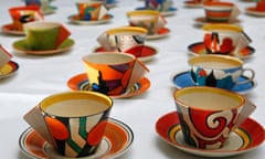Teacups designed by Clarice Cliff