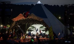 Adele headlining at Glastonbury in 2016.