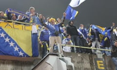 Bosnia-Herzegovina fan Abdulah leads the cheers during their 1-0 win over Lithuania in their World Cup qualifier on 15 October 2013.