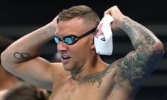 Caeleb Dressel prepares for a pool training session in Paris