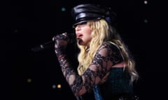 Madonna performing on the Celebration tour in London, 15 October.