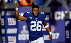 Saquon Barkley<br>FILE - New York Giants running back Saquon Barkley is introduced before an NFL football game against the Indianapolis Colts, Jan. 1, 2023, in East Rutherford, N.J. Barkley and the Giants settled on a contract for the star running back just in time for training camp, signing a one-year contract worth up to $11 million, a source close to the negotiations told The Associated Press on Tuesday, July 25, 2023. (AP Photo/Adam Hunger, File)