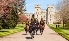 The King’s Troop Royal Horse Artillery arrives at Windsor Castle in preparation for the gun salute on Prince Philip’s funeral.